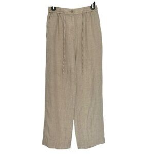 COS Linen Straight Leg Pants Zip Front with Drawstring Closure in Natural Size 6